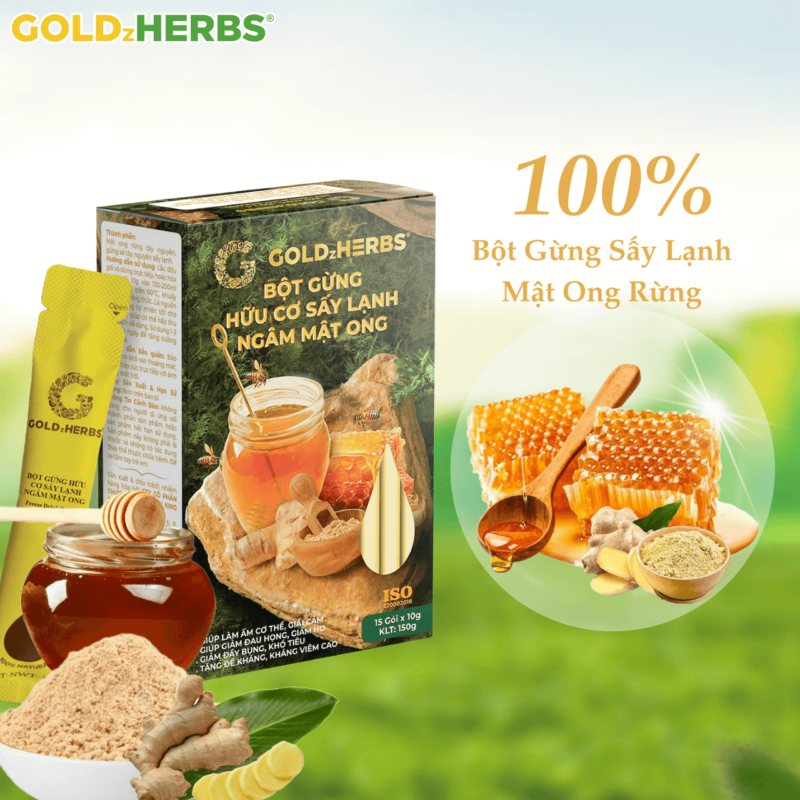 Bột gừng hữu cơ sấy lạnh ngâm mật ong - Hộp 2