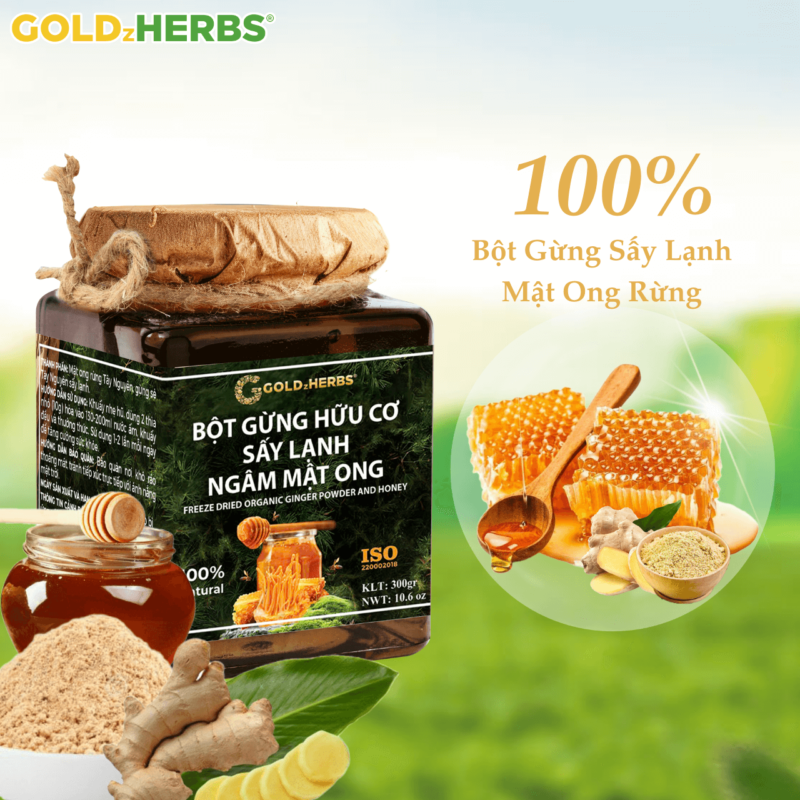Bột gừng hữu cơ sấy lạnh ngâm mật ong - Hộp 2