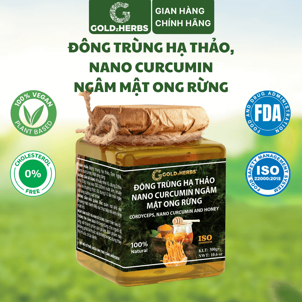 Đông trùng hạ thảo, nano curcumin ngâm mật ong rừng - Hộp 2