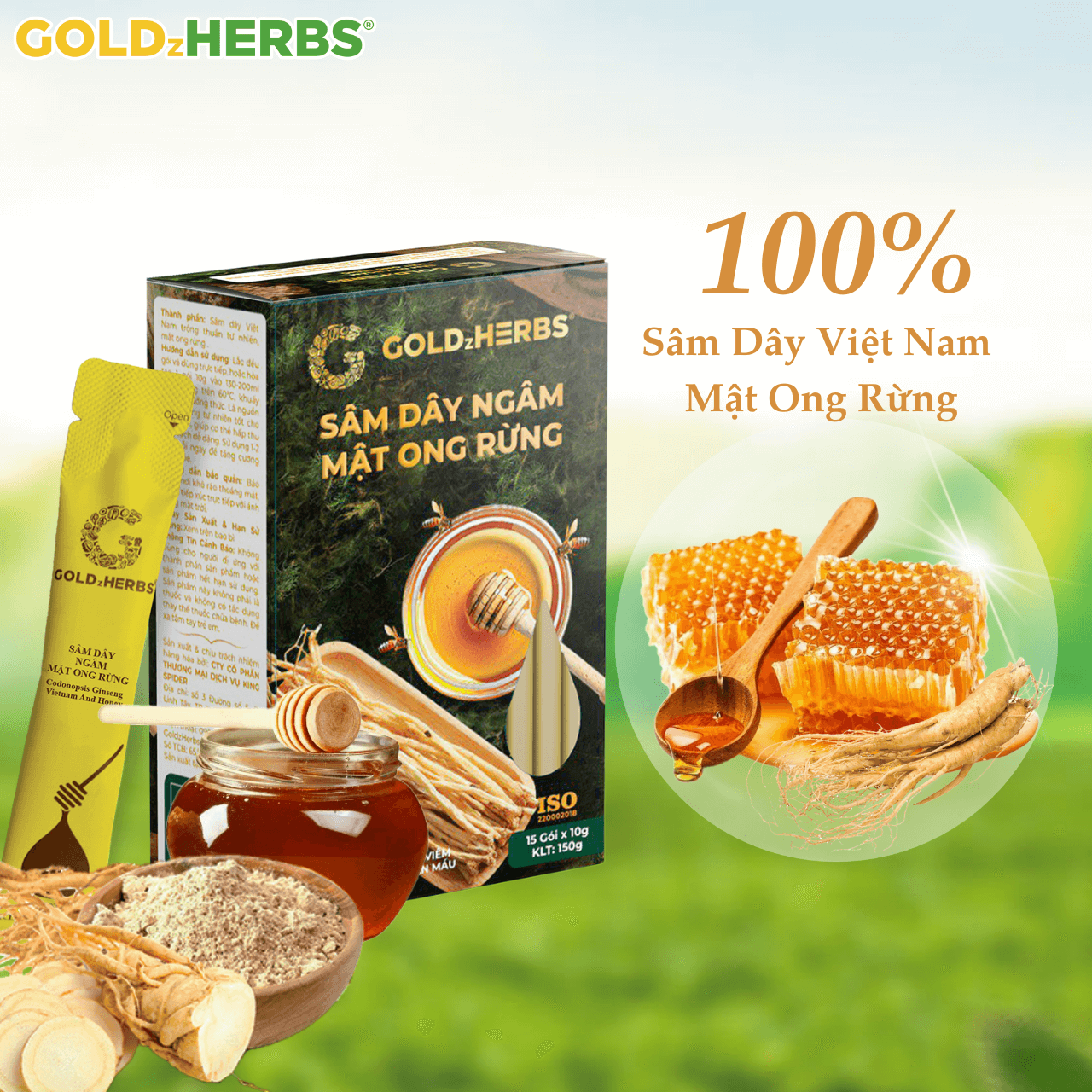 Sâm dây ngâm mật ong rừng - Hộp 1 Saffron, nano curcumin ngâm mật ong rừng